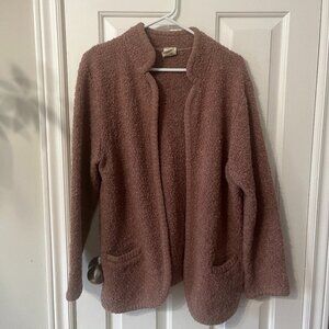 St. Michael Boucle Knit Cardigan Women's Size 14 Open Front Dusty Rose Vintage